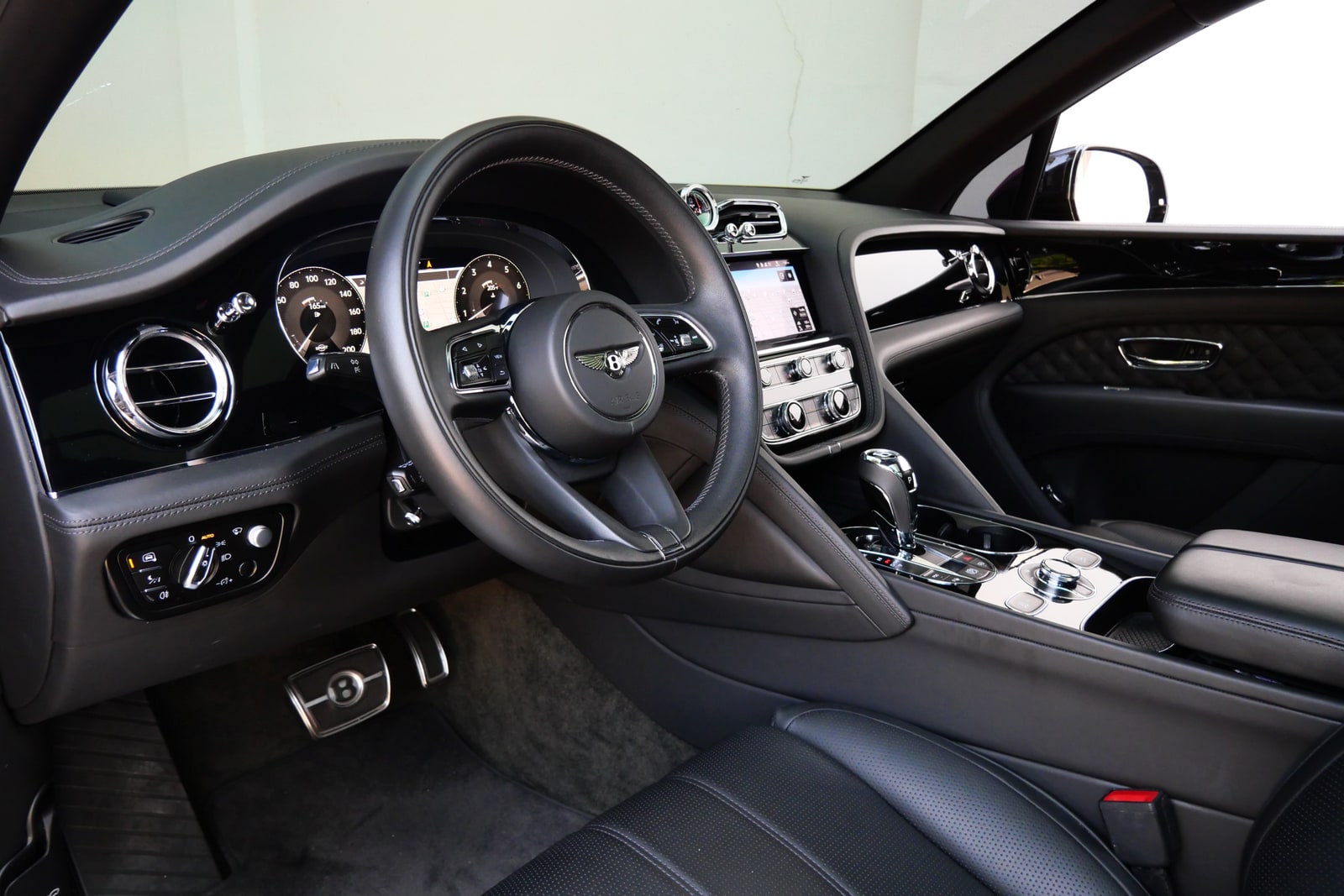 Cabin of the Bentley Bentayga in black diamond-quilted leather