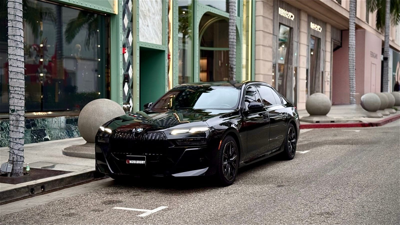BMW 7 Series saloon outside a Los Angeles office