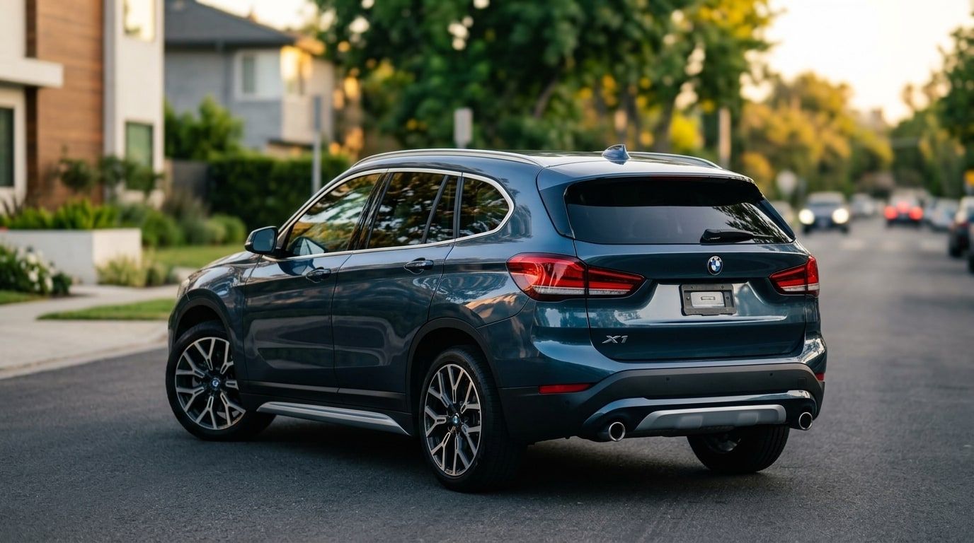 Blue BMW X1, photo 2 of 3