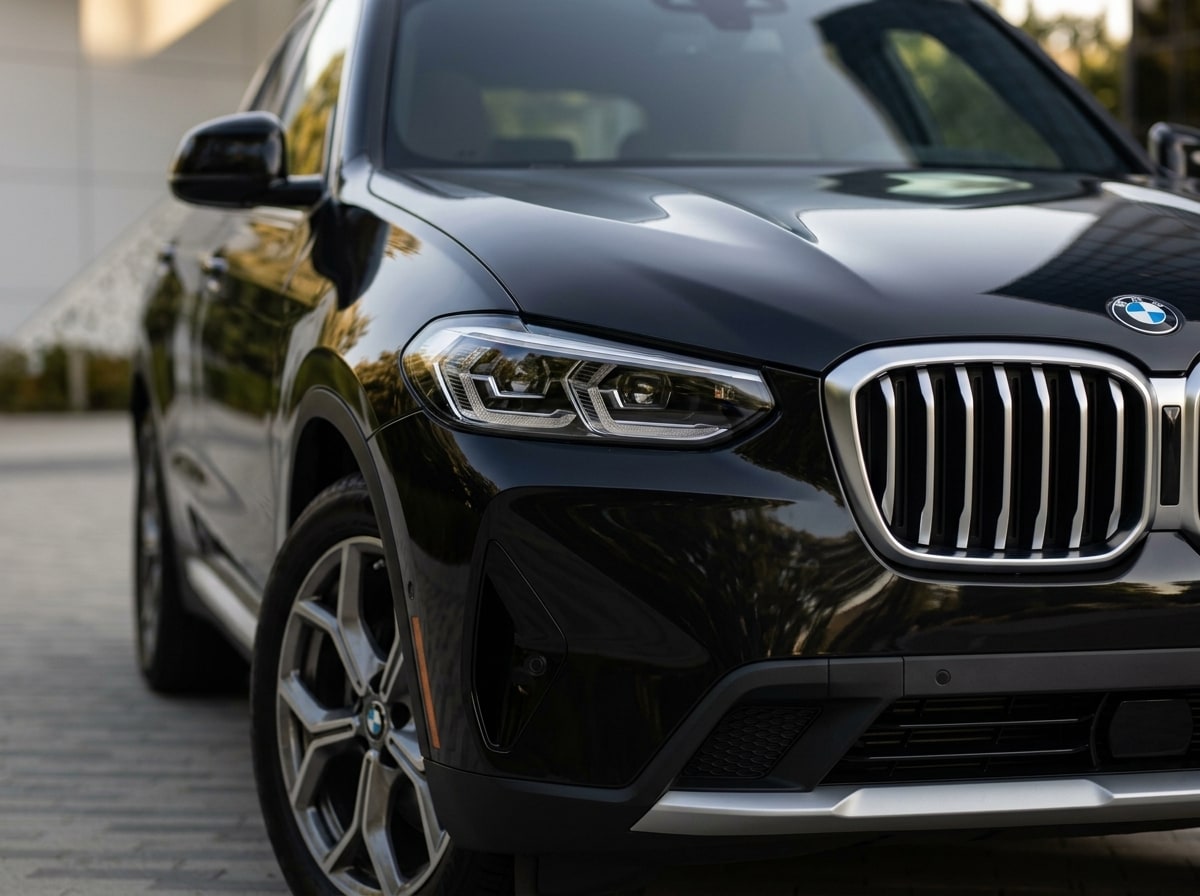 Kidney grille and headlamp of the black BMW X3