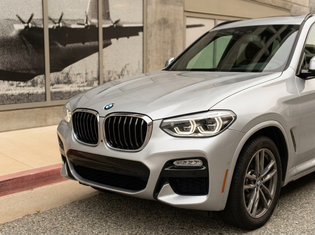 Kidney grille and headlamp of the silver BMW X3