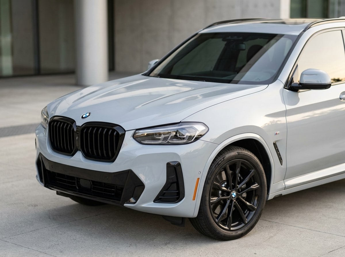 Kidney grille and headlamp of the white BMW X3