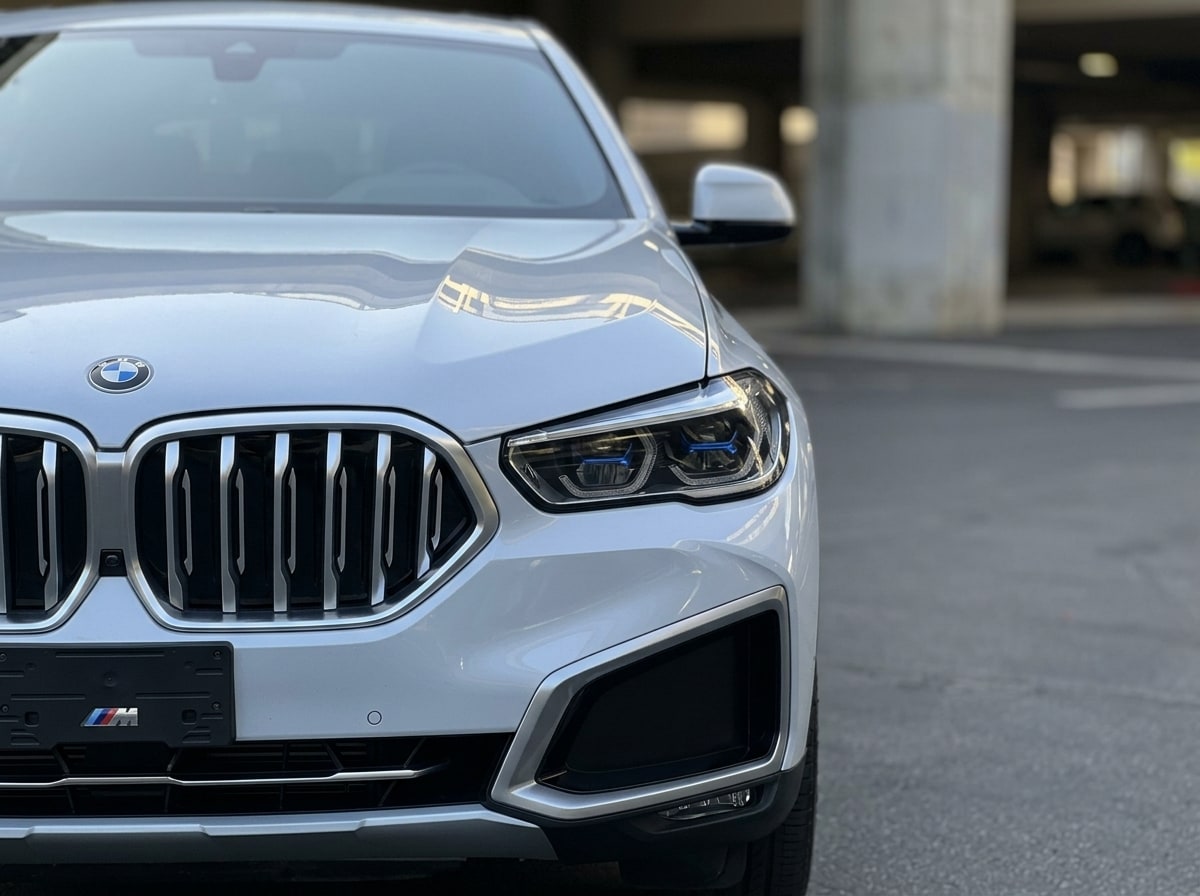 Kidney grille and headlamp of the silver BMW X6
