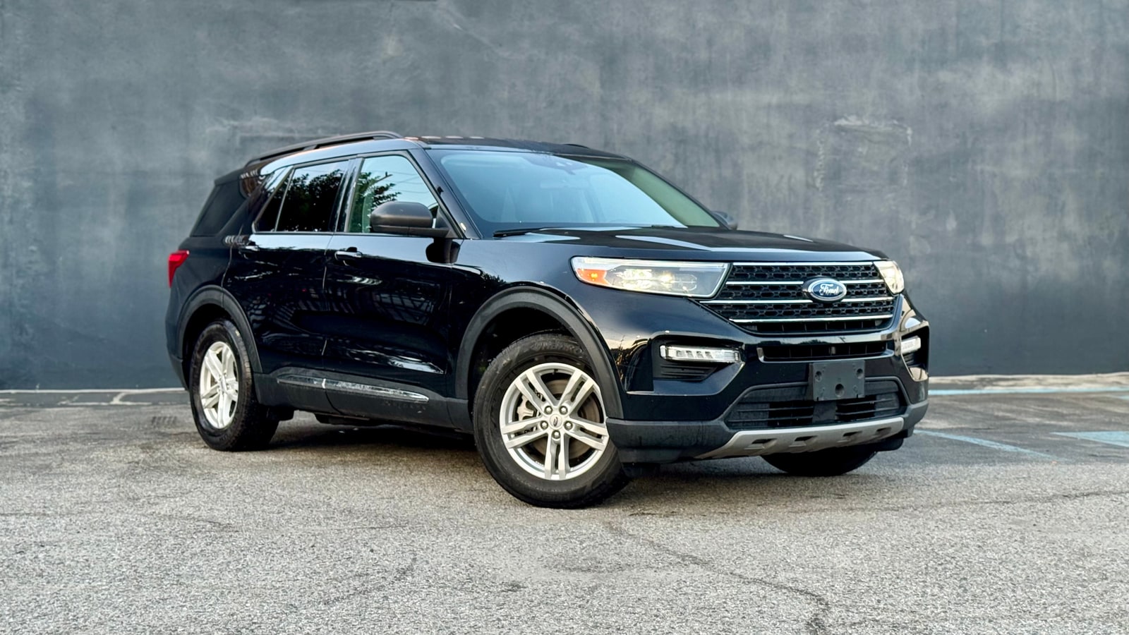 Black Ford Explorer from a front three-quarter
