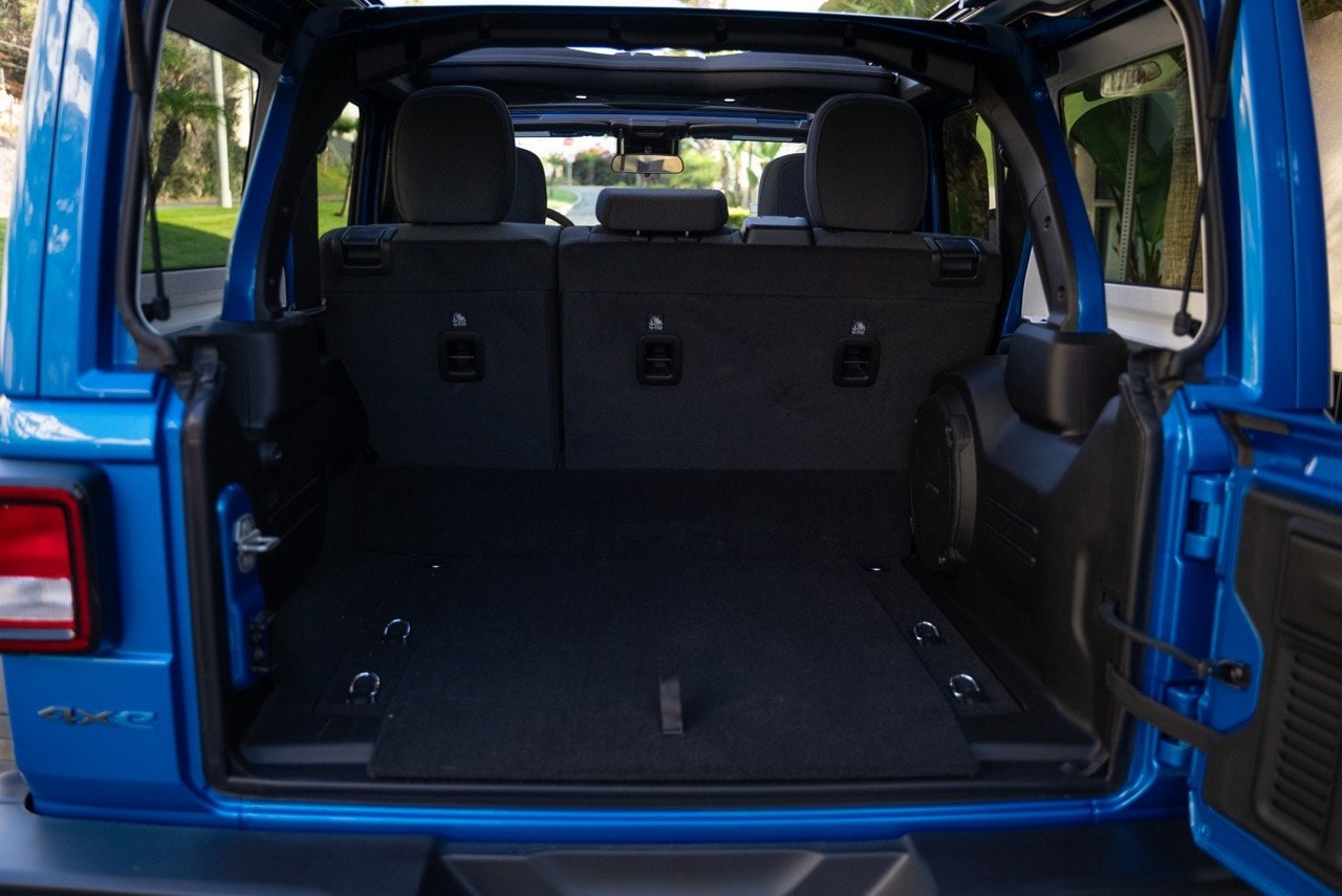Boot of the Jeep Wrangler with the rear seats folded