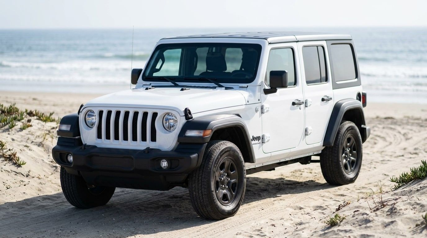 White Jeep Wrangler, photo 1 of 3