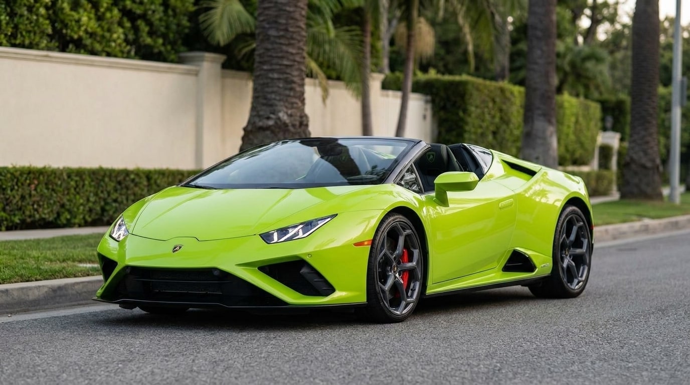 Green Lamborghini Huracan Evo Spider, photo 1 of 8