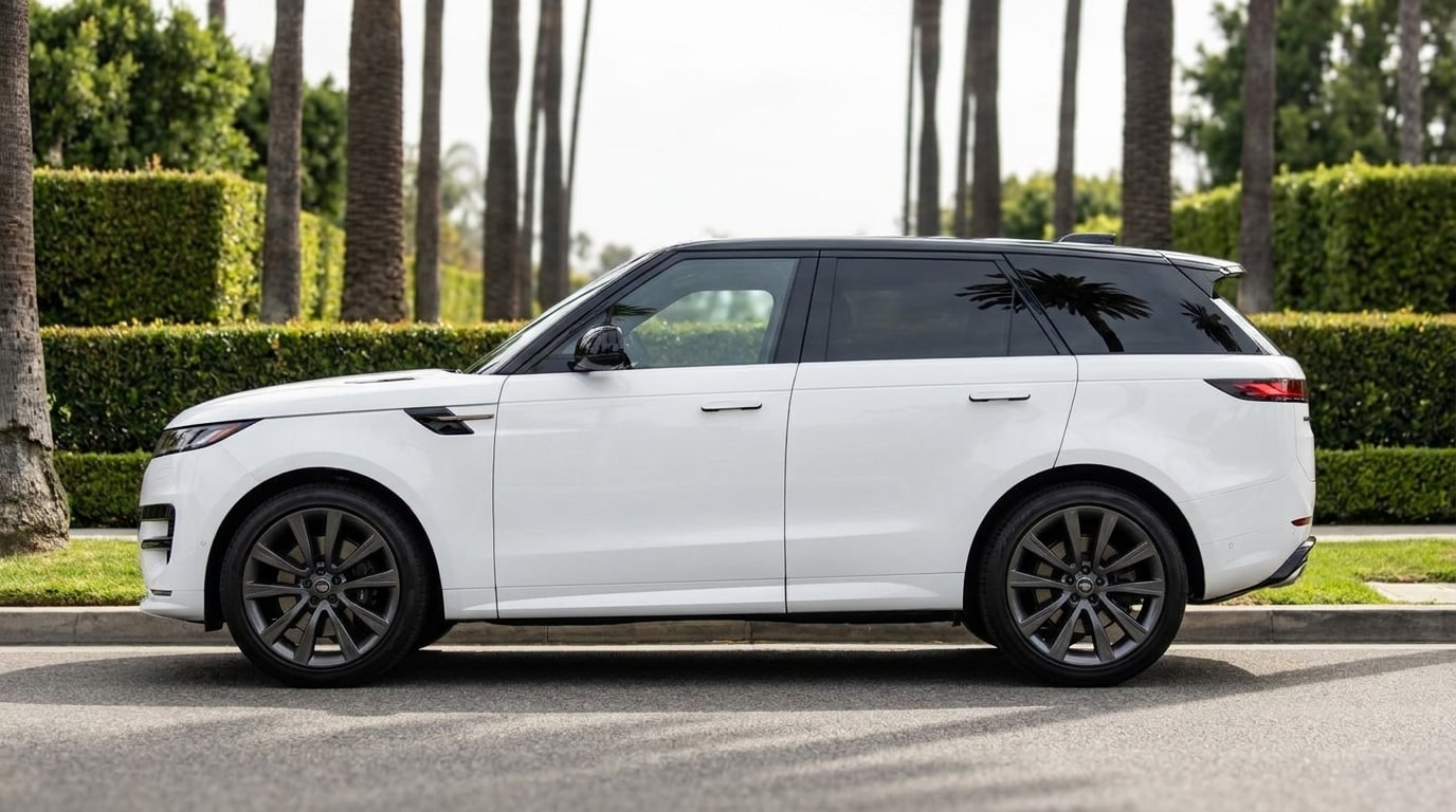 White Range Rover Sport in profile at the kerb