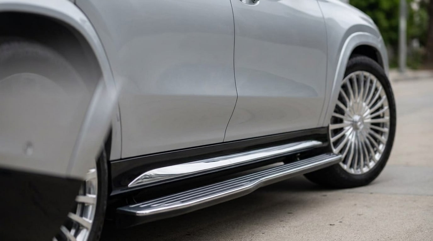 Chrome running board below the rear door of the Maybach GLS 600
