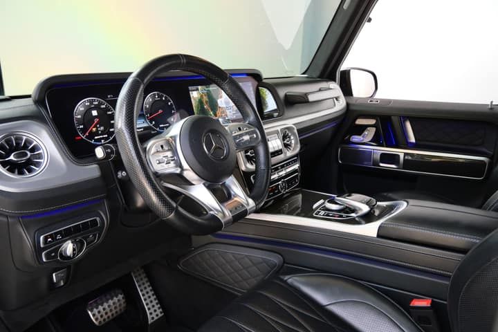 Black Mercedes-AMG G 63 rental in Los Angeles, front three-quarter view