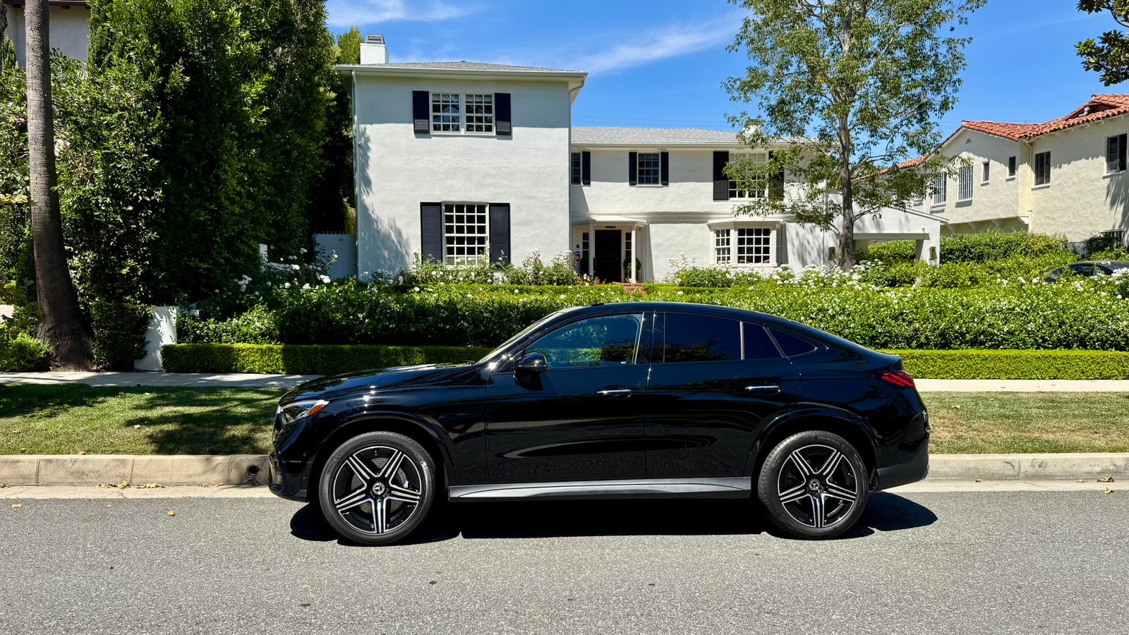 Black Mercedes GLC Coupé from a front three-quarter