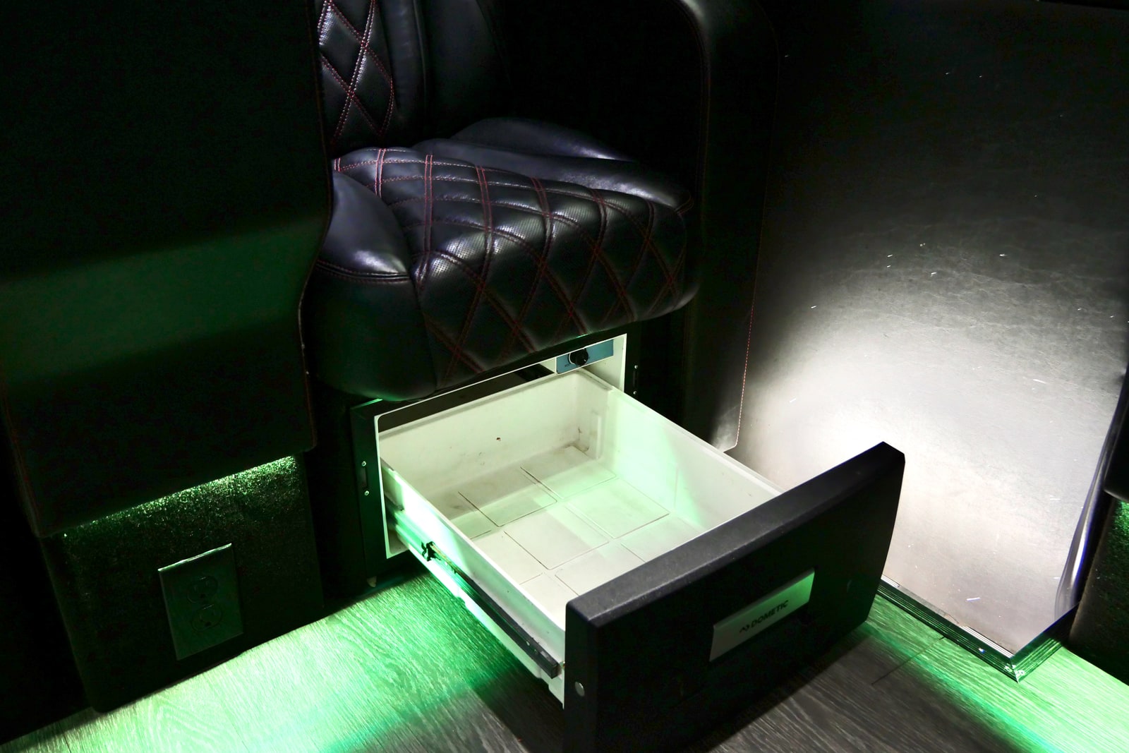Illuminated refrigerated drawer in the Mercedes Sprinter cabin
