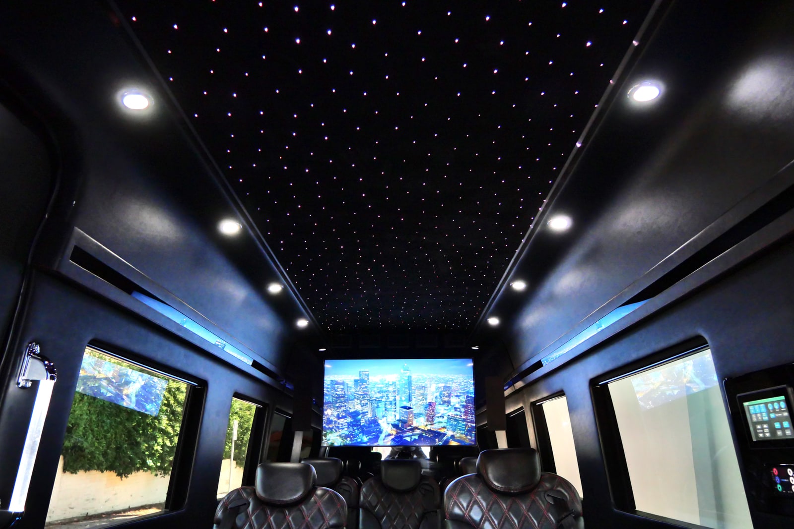 Starlight headliner and screens in the roof of the Mercedes Sprinter