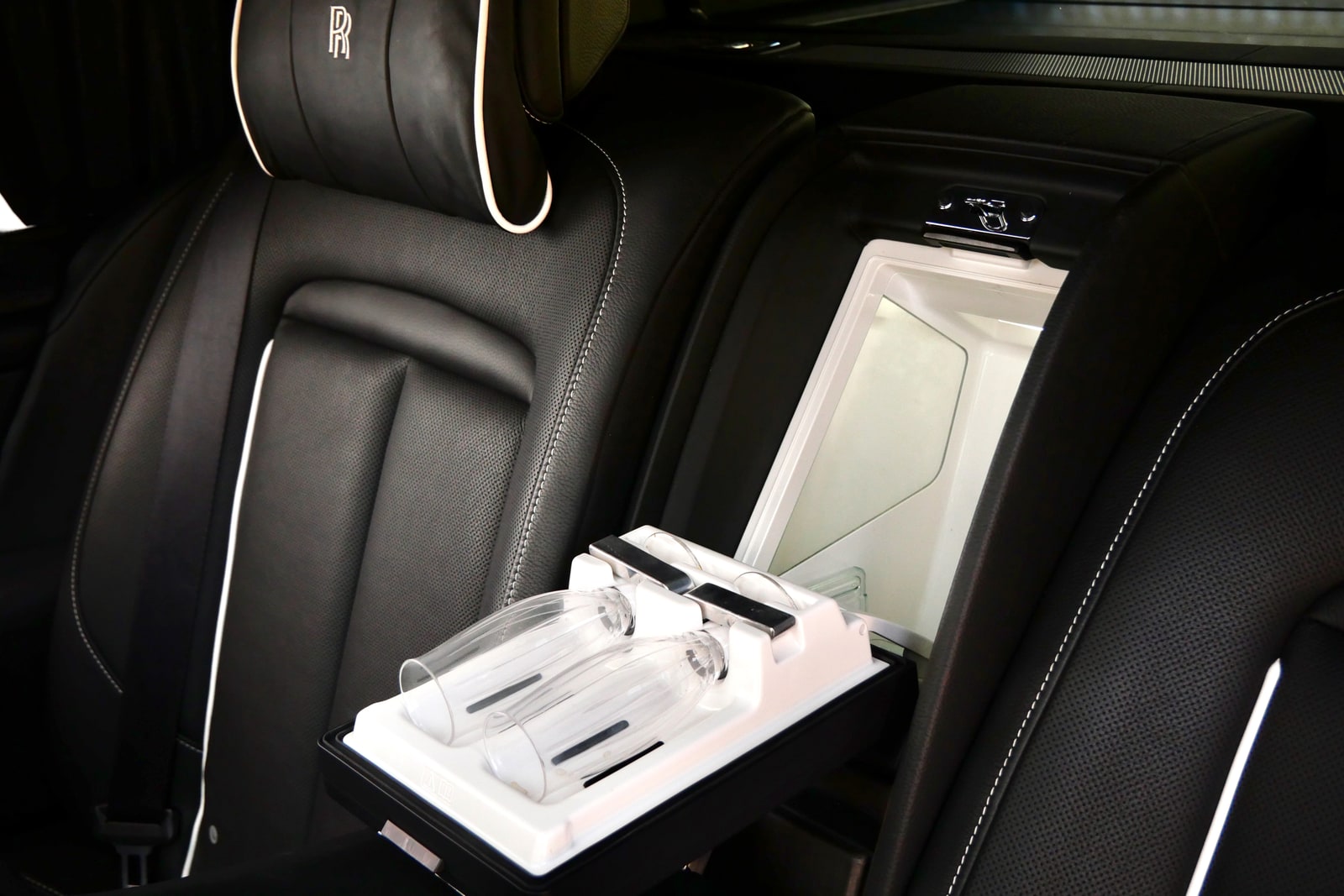 Picnic table deployed from the seatback of the Rolls-Royce Cullinan