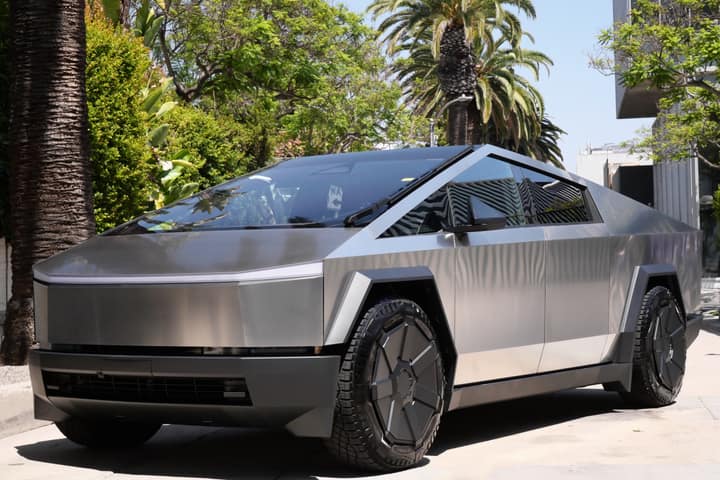 Silver Tesla Cybertruck rental in Los Angeles