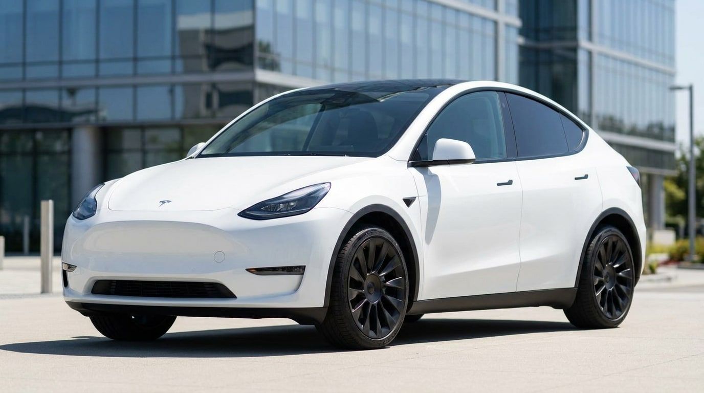 White Tesla Model Y, photo 1 of 3