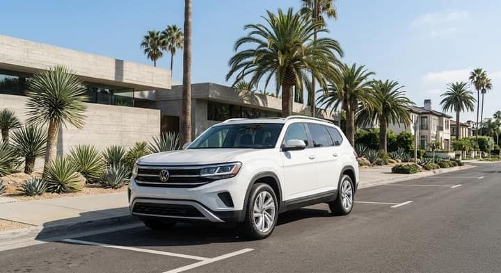White Volkswagen Atlas rental in Los Angeles