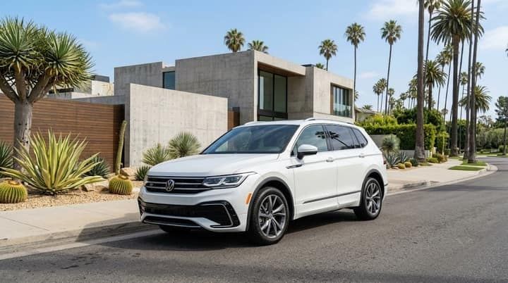 White Volkswagen Tiguan rental in Los Angeles